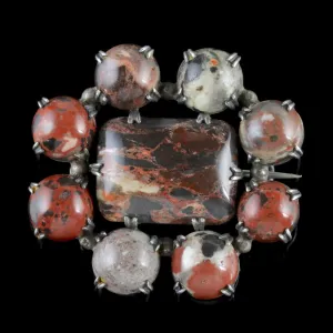 Antique Victorian Scottish Brooch Silver Natural Agate Circa 1860