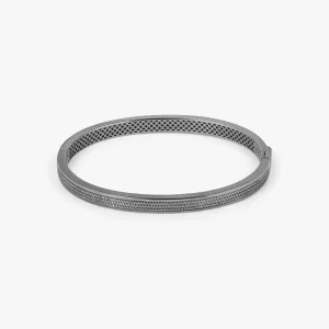 Buckingham Rope Hinge Cuff Bangle in Black Rhodium Plated Silver