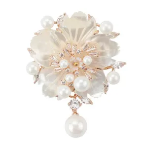 Cubic Zirconia Flower With Imitation Shell Pearl