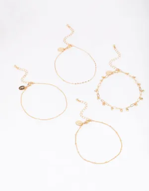 Gold Mixed Chain Anklet 4-Pack