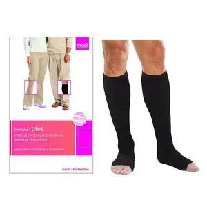 Mediven Plus Extra-Wide Calf with Silicone Band, 20-30, Petite, Open, Black, Size 2