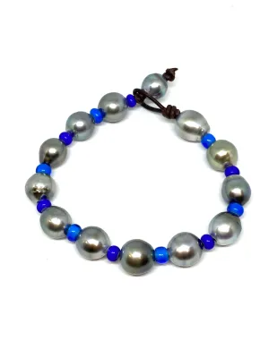 Perle by Lola Tahitian Pearl and African Beads on Leather Bracelet