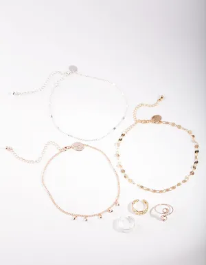 Swirl Mixed Metal Anklet & Toe Ring Set