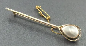 Vintage Cultured Pearl Brooch/Pin with Gold Lined Setting